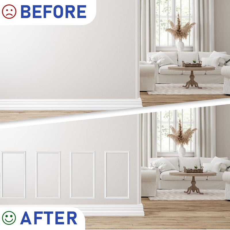 COUKIU Pre-Cut 3 Set Peel and Stick Wall Molding Trim Kit, 12" x24" Premade Wainscoting Panels, Self Adhesive Moulding Panel for Interior Walls Picture Frame - Image 3